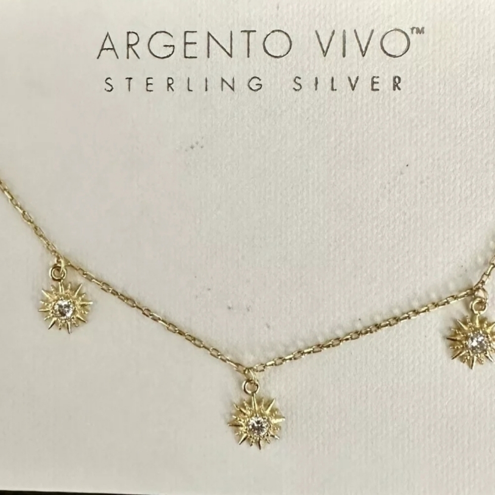 NEW ARGENTO VIVO STARS CRYSTALS CHARMED NECKLACE STERLING SILVER/ GOLD PLAITED